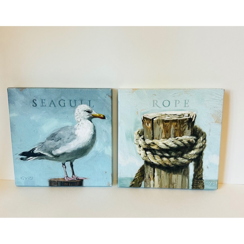 Darren Gygi Home Collection Seagull & Rope Coastal Canvas Wall Art Decor Set 9"